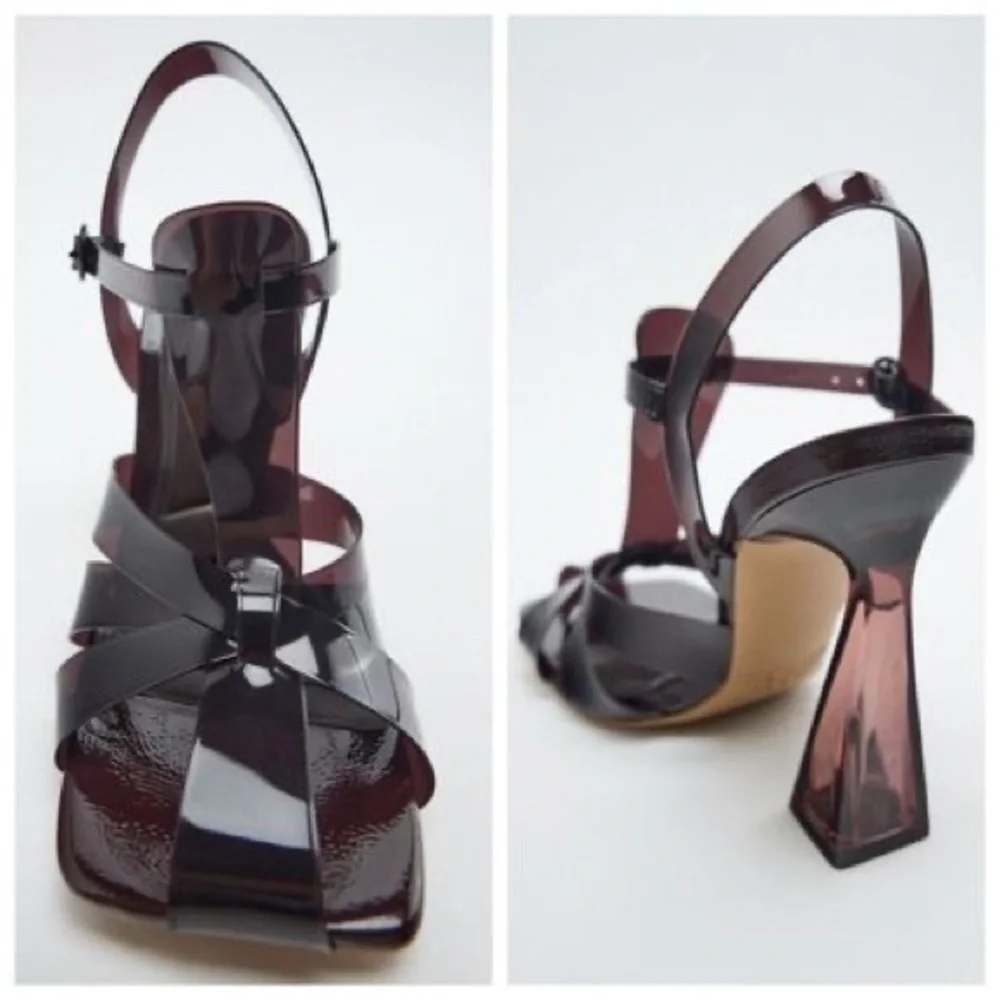 ZARA  VINYL HEELED CAGE SANDALS 3320/010 - Picture 11 of 12
